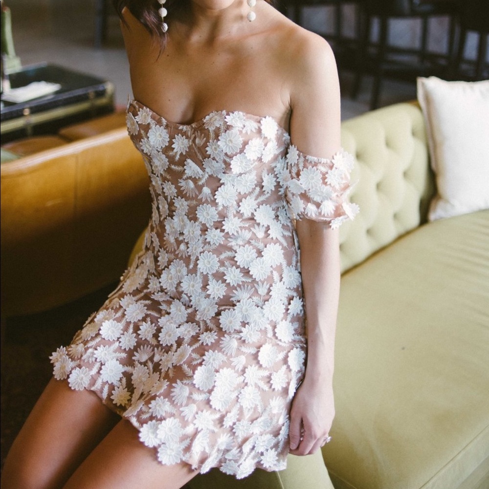 For love and lemons floral white nude mini dress